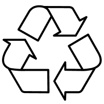 A recycling symbol consisting of 3 arrows that are folded in half so that together they form a triangle shape.