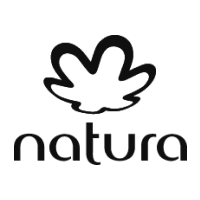 Natura logo. The icon is a flower that looks like it is warped around the bottom of a sphere.